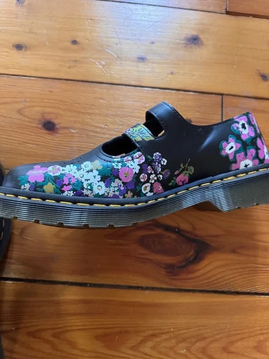 Dr. Martens Black Floral Mary Jane Double Buckle Shoes - Picture 3 of 8